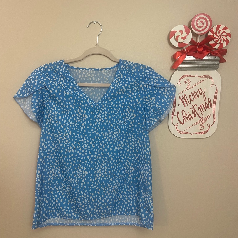 SHEIN Cheetah Print Blue Blouse